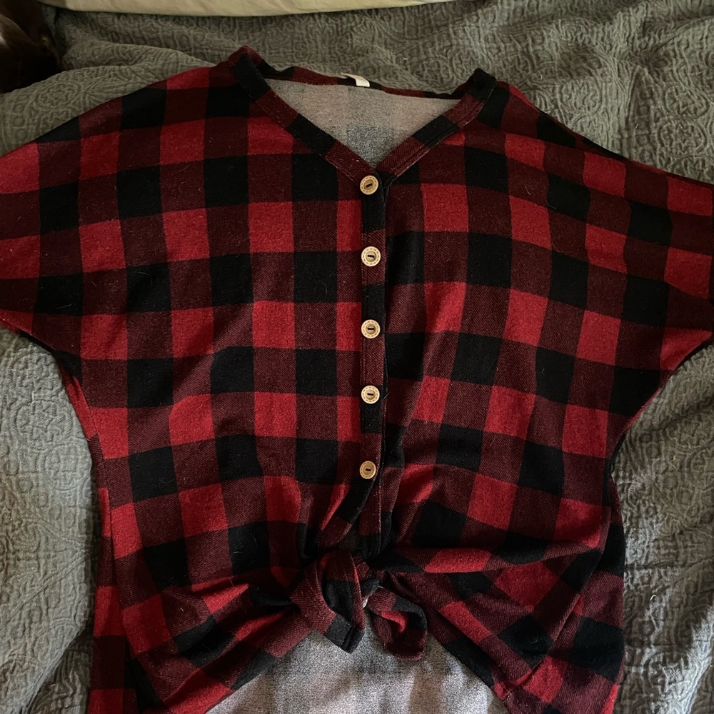 PinkBlush Buffalo Plaid Button up Dolman top